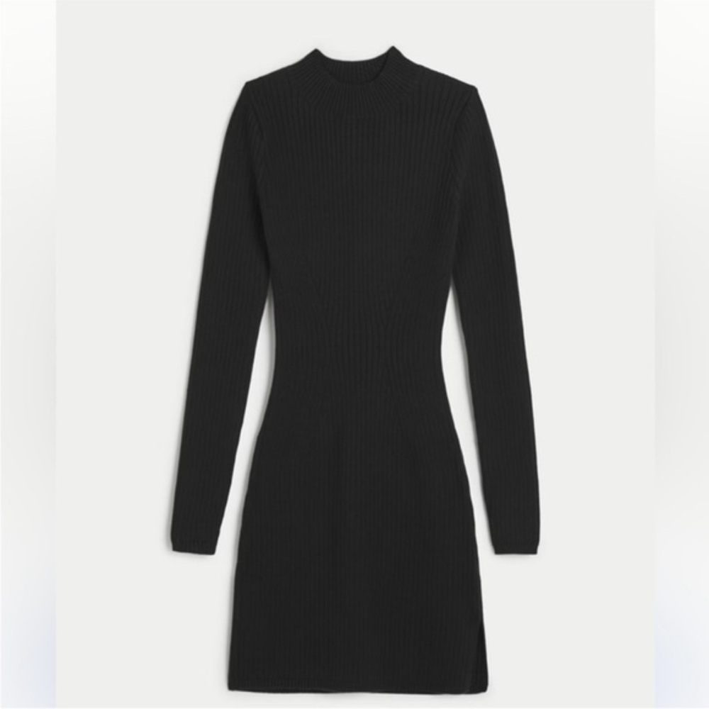 Hollister Mock Neck Long Sleeve Ribbed Knit Mini Dress in Black  Size Small NWT